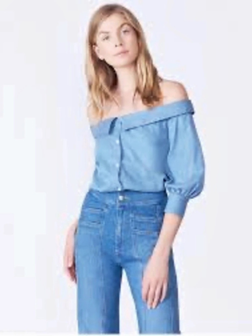 Veronica Beard Britta Blouse Off-Shoulder Blue Size 10